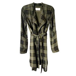 Babaton Plaid Coat Belted Green and Black Size XS